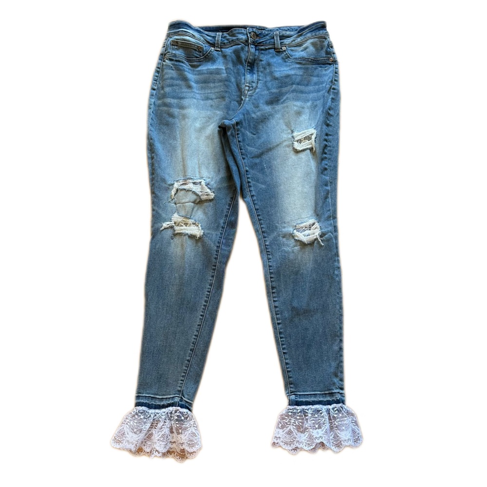 Hand Crafted Skinny Jeans Lace Trim Maurices high-rise denim jegging ruffle XL